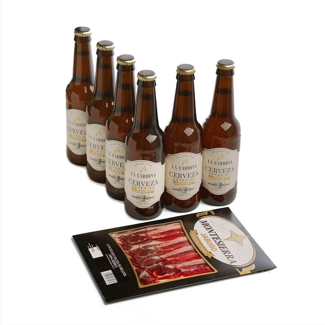 Pack 6 cervezas La Carboná y jamón ibérico Montesierra (100g)